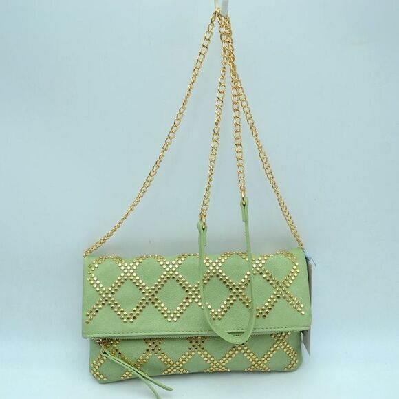 Studded Fold-over Chained Crossbody Bag - Picture 1 of 10